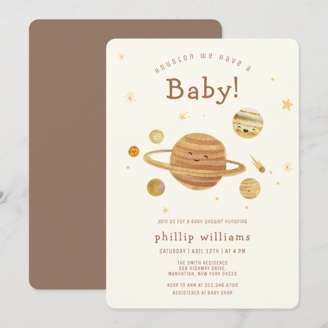 Neutral Boho Outer Space Solar System Baby Shower  Invitation (Front/Back)