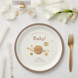 Neutral Boho Outer Space Solar System Baby Shower Paper Plate