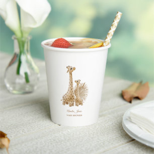 Neutral Boho Pampas Grass Giraffe Baby Shower Paper Cups