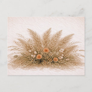 Neutral Boho Pampas Grass Wildflower Arrangement Postcard
