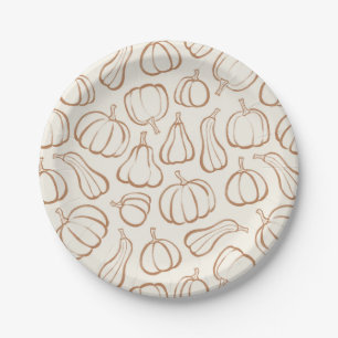Neutral Boho Pumpkin Pattern Fall Halloween Party Paper Plate
