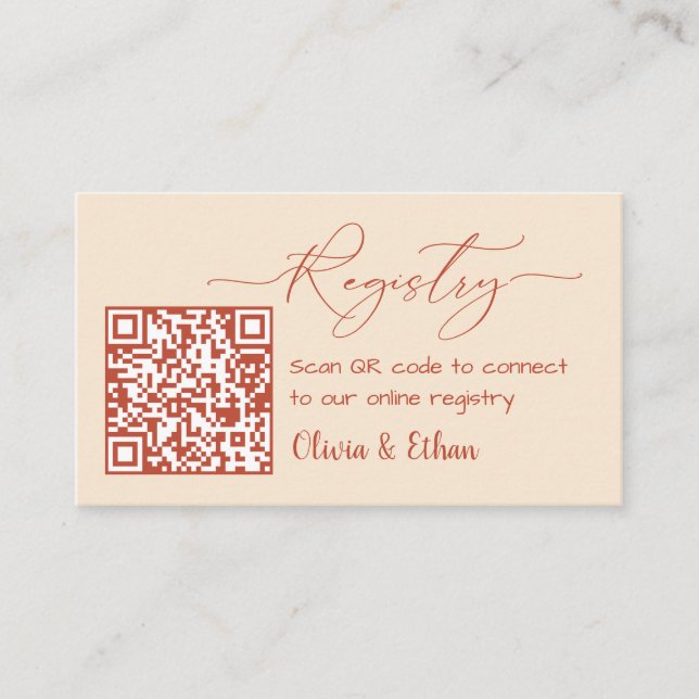 Neutral Boho QR Code Wedding Registry Enclosure  Card (Front)