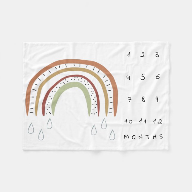 Neutral Boho Rainbow Milestone Fleece Blanket (Front (Horizontal))