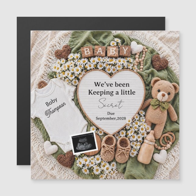 Neutral boho teddy bear pregnancy announcement  (Front/Back)