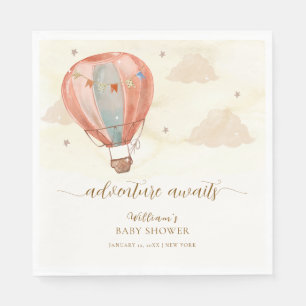 Neutral Boho Vintage Hot Air Balloon Baby Shower  Napkin