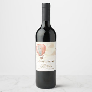 Neutral Boho Vintage Hot Air Balloon Baby Shower Wine Label