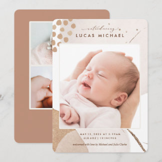 Neutral Boho Watercolor Photo Birth Announcement