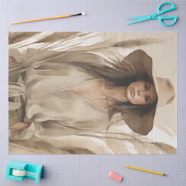 Neutral Boho Woman Decoupage Tissue Paper (Craft)