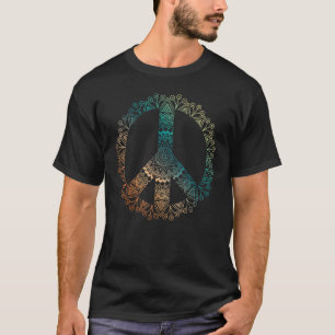 Neutral Boho Yoga Ornate Mandala Peace Sign Hippie T-Shirt