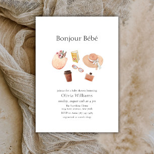 Neutral Bonjour Bébé Coffee Picnic Baby shower Invitation