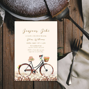 Neutral Bonjour Bébé Floral Bicycle Baby shower Invitation