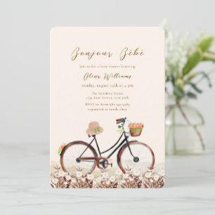 Neutral Bonjour Bébé Floral Bicycle Baby shower Invitation