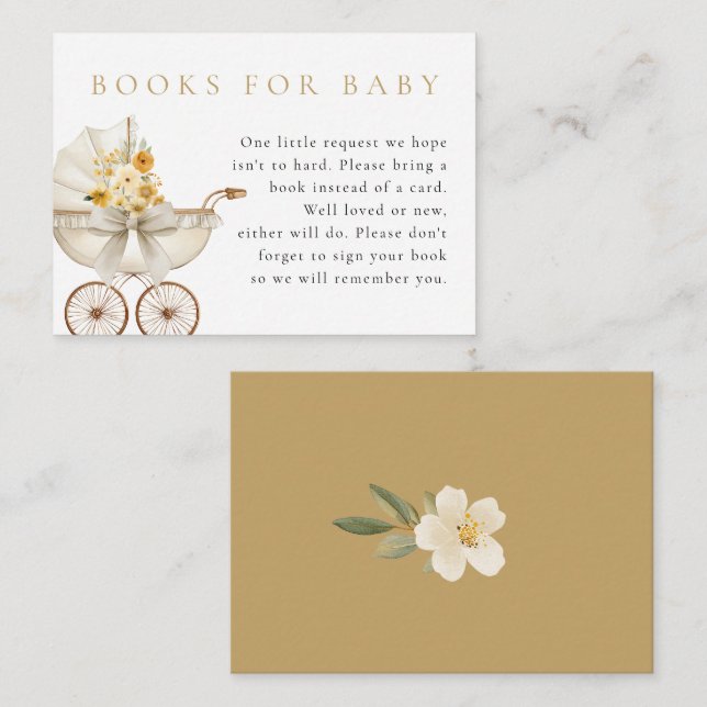 Neutral Books for Baby Card Ivory & Golden Floral (Front/Back)