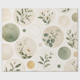 Neutral Botanical Circle Pattern  Wrapping Paper