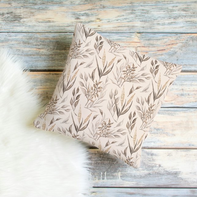 Neutral Botanical Leaves Pattern in Warm Beige  Cushion (Creator Uploaded)