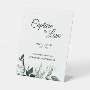 Neutral Botanical Wedding Capture the Love Pedestal Sign