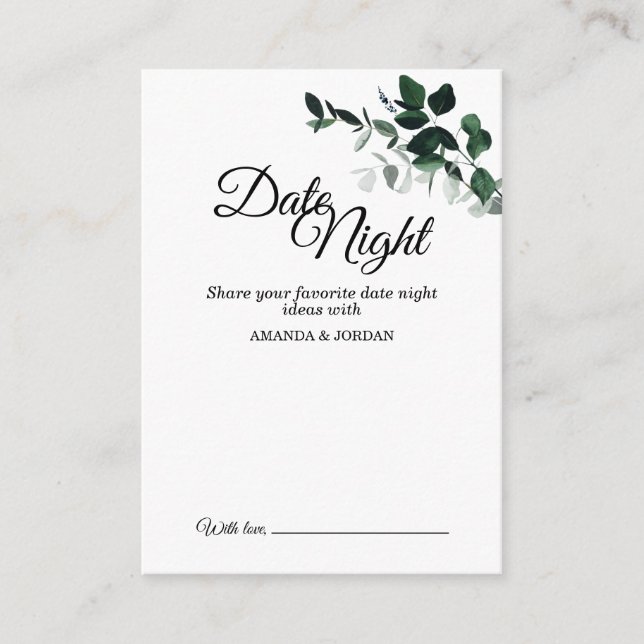 Neutral Botanical Wedding Date Night Advice Card (Front)