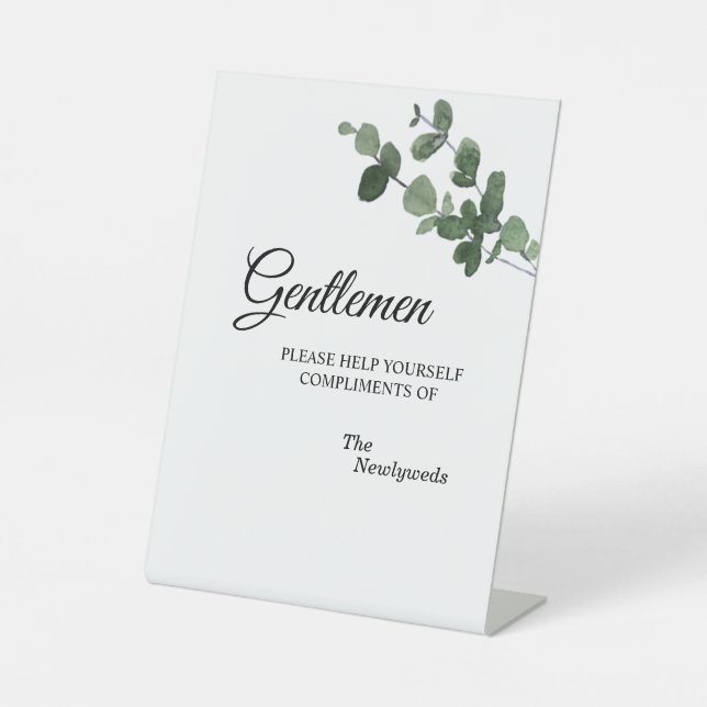 Neutral Botanical Wedding Gentlemen Bathroom Pedestal Sign (Front)