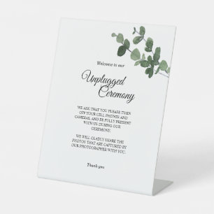 Neutral Botanical Wedding Unplugged Ceremony Pedestal Sign