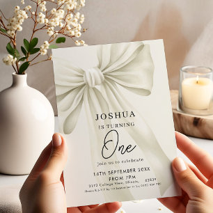 Neutral Bow 1st Birthday  Invitation