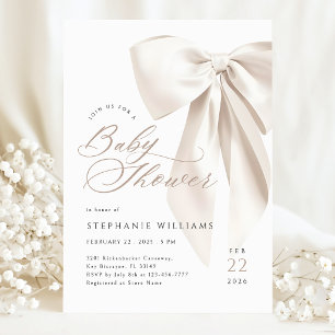 Neutral Bow Baby Shower Invitation
