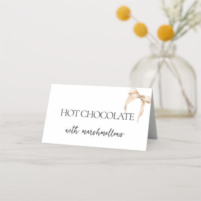 Neutral Bow Buffet Label Beige Bridal Shower Place Card (Front)