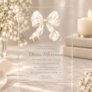 Neutral Bow Girls Baby Shower Acrylic Invitations