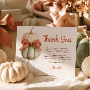 Neutral Bow Little Pumpkin Girl Baby Shower Thank You Card