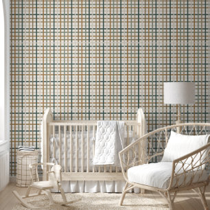 Neutral Brown and Green Plaid Wallpaper