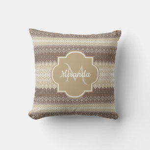 Neutral Brown and Tan Knit Pattern With Name Cushion