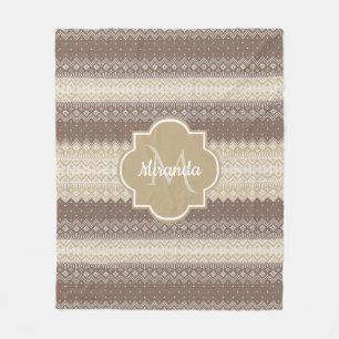 Neutral Brown and Tan Knit Pattern With Name Fleece Blanket