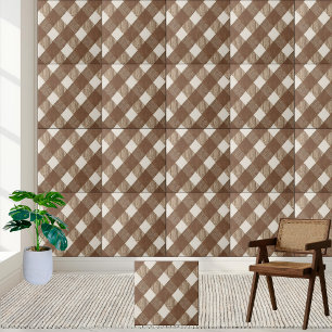 Neutral Brown and White Chequered Tile Pattern