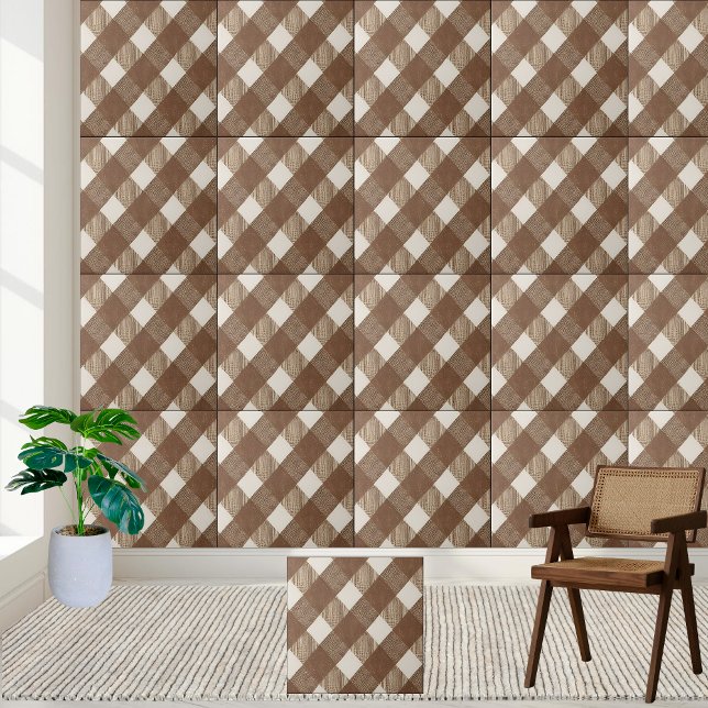 Neutral Brown and White Chequered Tile Pattern (Neutral Brown and White Checkered Tile Pattern)