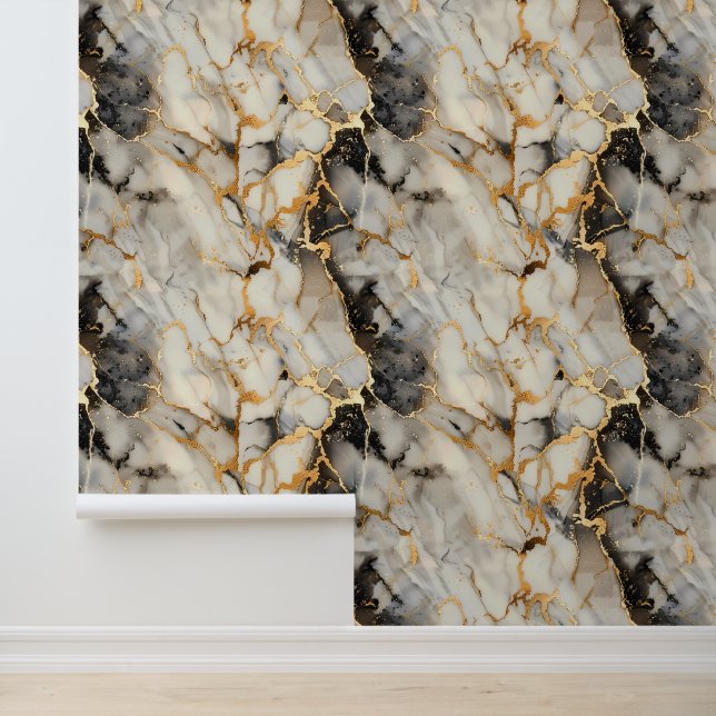 Neutral Brown Gold Metallic Look Wallpaper (Application)
