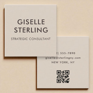 Neutral Brown QR Code Modern Minimal Typography  Square Business Card