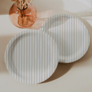 Neutral Brown Stripe Birthday Paper Plate