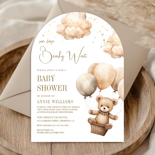 Neutral Brown Teddy Bear Balloons Arch Baby Shower Invitation (Creator Uploaded)