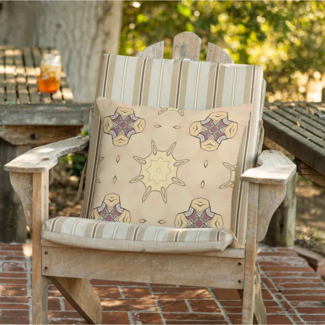 Neutral Browns Geometric Abstract Boho Sun Pattern Cushion (Chair)