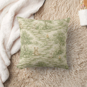 Neutral Bunny Bear Picnic Floral Garden (1) Cushion