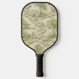 Neutral Bunny Bear Picnic Floral Garden (1) Pickleball Paddle