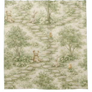 Neutral Bunny Bear Picnic Floral Garden (1) Shower Curtain
