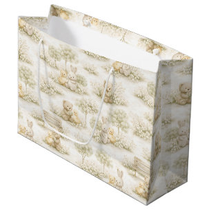 Neutral Bunny Bear Picnic Floral Garden (2) Large Gift Bag