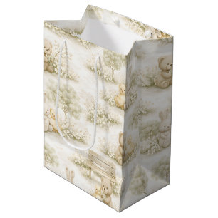 Neutral Bunny Bear Picnic Floral Garden (2) Medium Gift Bag