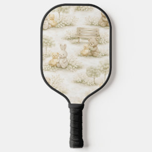 Neutral Bunny Bear Picnic Floral Garden (2) Pickleball Paddle