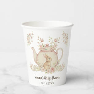 Neutral Bunny & Floral Teapot Baby Shower  Paper Cups