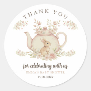 Neutral Bunny Tea Party Baby Shower Thank You  Classic Round Sticker