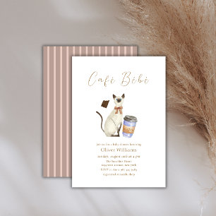 Neutral Café Bébé Cat Coffee Baby shower Invitation