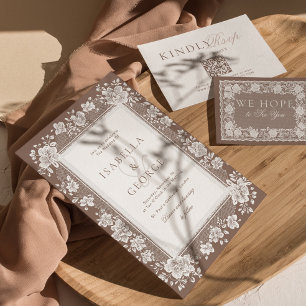 Neutral Calssic QR Photo Lace Old Money Wedding Invitation