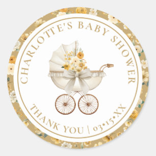 Neutral Carriage Floral Baby Shower Sticker