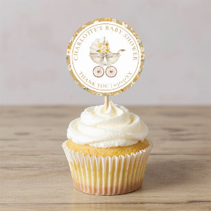 Neutral Carriage Floral Baby Shower Sticker
